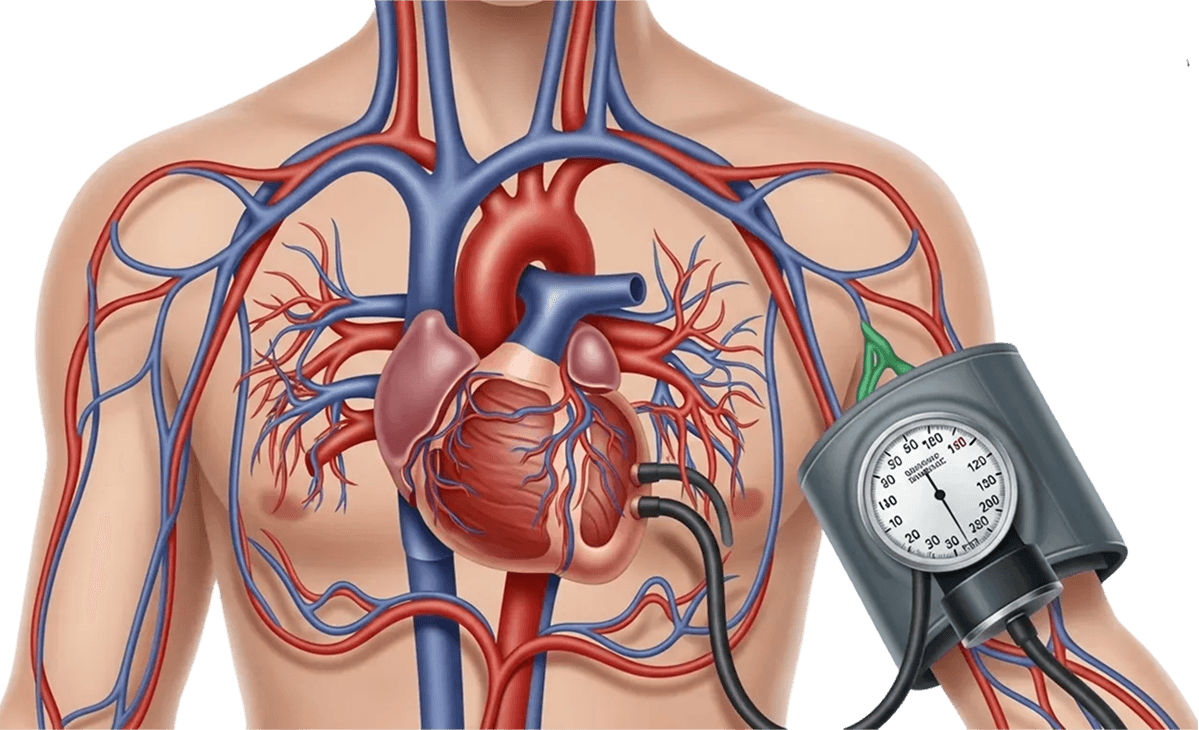Pressão alta (Hipertensão): Causas, sintomas e tratamento - Main article image Ilustração do sistema circulatório humano para hipertensão